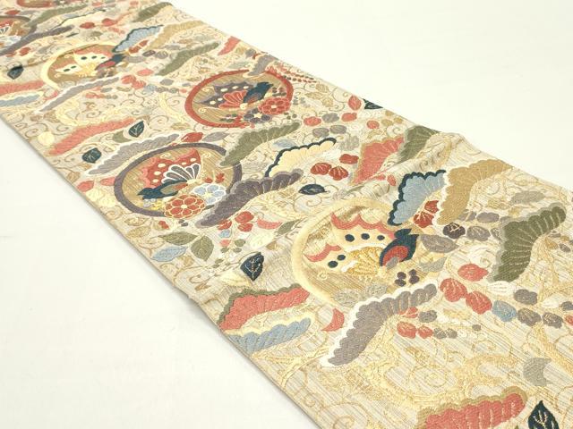 平和屋着物●六通柄袋帯　唐織　作家物　能衣　舞蝶枝垂れ藤松文　金糸　正絹　逸品　DAAW6964ob