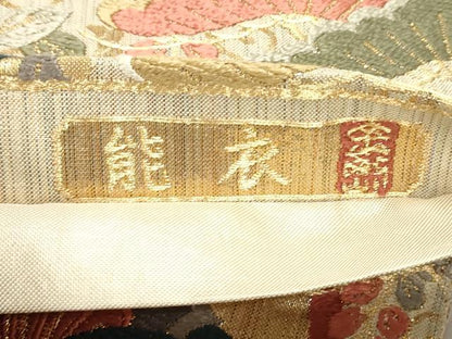 平和屋着物●六通柄袋帯　唐織　作家物　能衣　舞蝶枝垂れ藤松文　金糸　正絹　逸品　DAAW6964ob