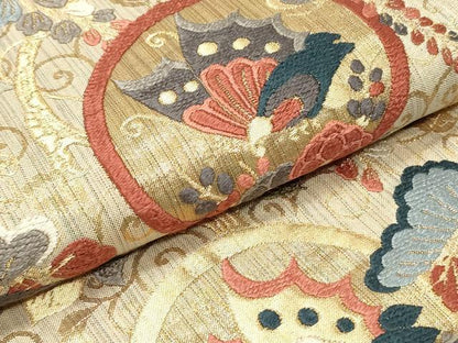 平和屋着物●六通柄袋帯　唐織　作家物　能衣　舞蝶枝垂れ藤松文　金糸　正絹　逸品　DAAW6964ob