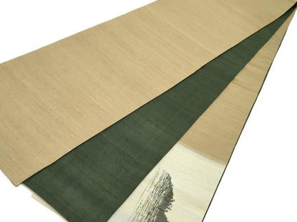 平和屋着物●太鼓柄袋帯　紬地　風景文　正絹　逸品　DAAW6980ob