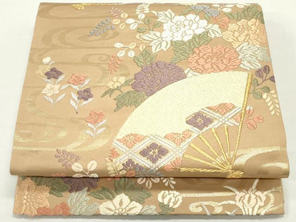 平和屋着物●六通柄袋帯 唐織 流水扇面花菱文 金糸 正絹 逸品 DAAW6981ob