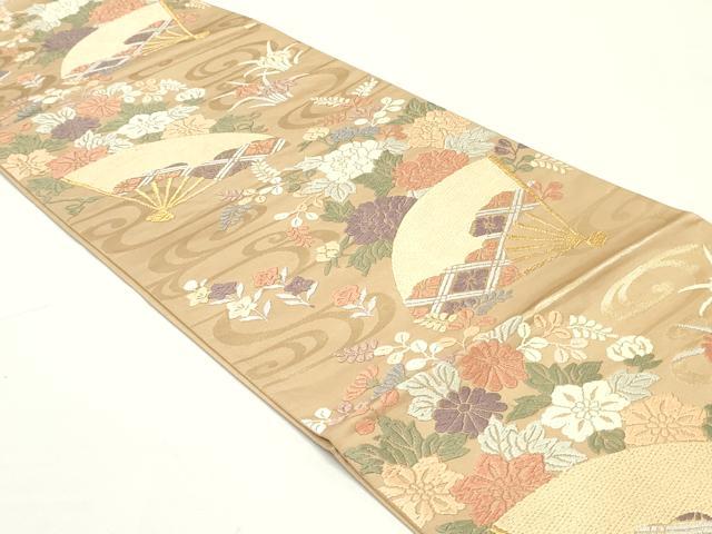 平和屋着物●六通柄袋帯 唐織 流水扇面花菱文 金糸 正絹 逸品 DAAW6981ob