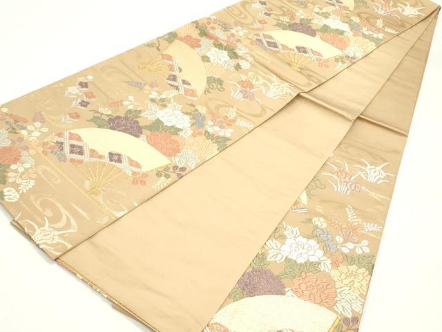 平和屋着物●六通柄袋帯 唐織 流水扇面花菱文 金糸 正絹 逸品 DAAW6981ob