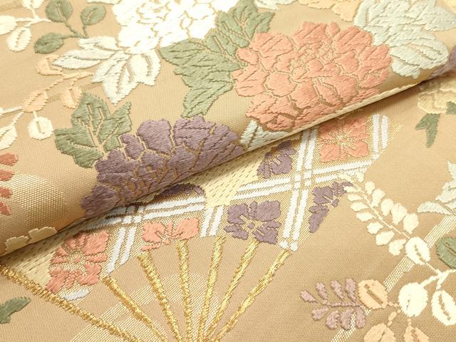 平和屋着物●六通柄袋帯 唐織 流水扇面花菱文 金糸 正絹 逸品 DAAW6981ob