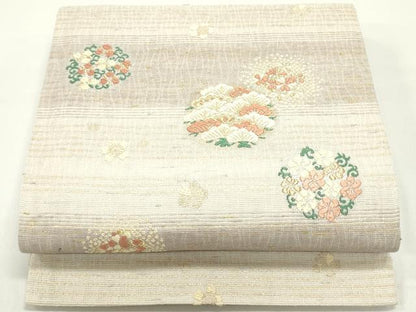 平和屋着物▽六通柄袋帯 スリーシーズン 春夏秋 唐織 花唐草丸文 金銀糸 正絹 逸品 DAAW6984ob
