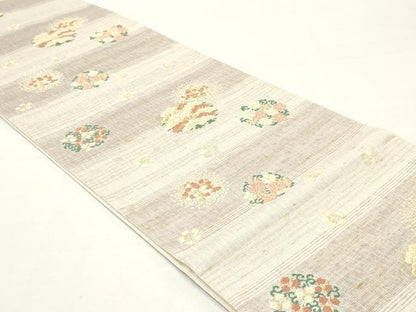 平和屋着物▽六通柄袋帯 スリーシーズン 春夏秋 唐織 花唐草丸文 金銀糸 正絹 逸品 DAAW6984ob