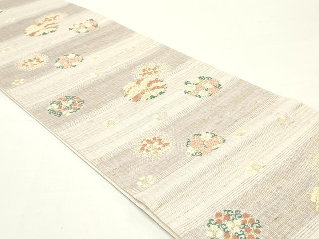 平和屋着物▽六通柄袋帯 スリーシーズン 春夏秋 唐織 花唐草丸文 金銀糸 正絹 逸品 DAAW6984ob