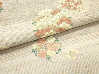 平和屋着物▽六通柄袋帯 スリーシーズン 春夏秋 唐織 花唐草丸文 金銀糸 正絹 逸品 DAAW6984ob