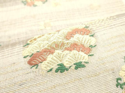平和屋着物▽六通柄袋帯 スリーシーズン 春夏秋 唐織 花唐草丸文 金銀糸 正絹 逸品 DAAW6984ob