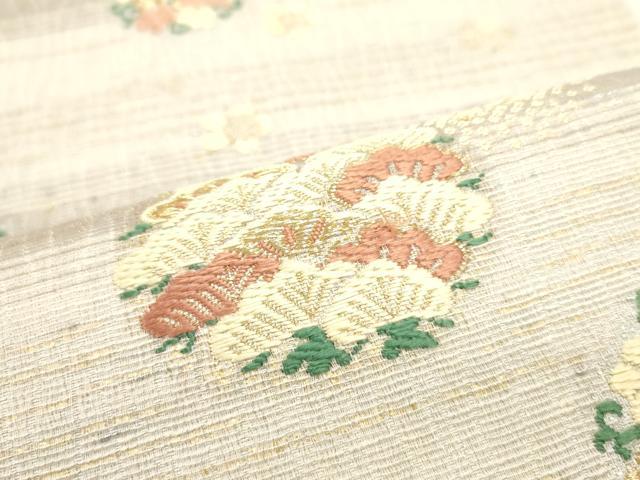 平和屋着物▽六通柄袋帯 スリーシーズン 春夏秋 唐織 花唐草丸文 金銀糸 正絹 逸品 DAAW6984ob