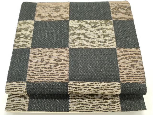 平和屋着物▽六通柄袋帯 スリーシーズン 春夏秋 変わり市松文様 正絹 逸品 DAAW6986ob