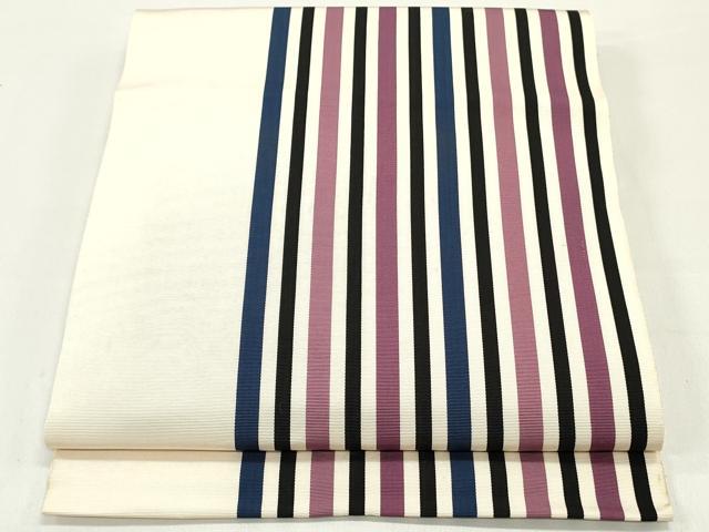 平和屋着物●本場筑前博多織 八寸名古屋帯 間道 肌色 正絹 逸品 DAAW6991ob