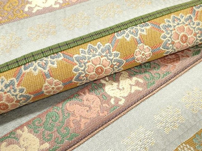 平和屋着物●六通柄袋帯　唐織　菱絢錦　あけぼの繭　金糸　正絹　逸品　DAAW6995ob