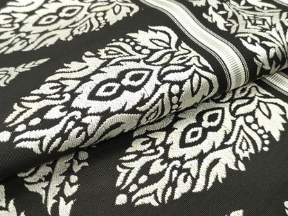 平和屋着物●本場筑前博多織 八寸名古屋帯 更紗花間道 黒地 正絹 逸品 DAAW6996ob
