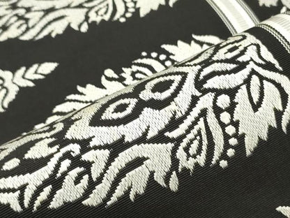 平和屋着物●本場筑前博多織 八寸名古屋帯 更紗花間道 黒地 正絹 逸品 DAAW6996ob