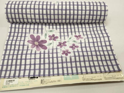 平和屋着物∴夏物 世界的ファッションデザイナー 山本寛斎 kansaiブランド 浴衣 反物 着尺 紅梅織 格子花文 洗える着物 未使用 DAAW7367zzz