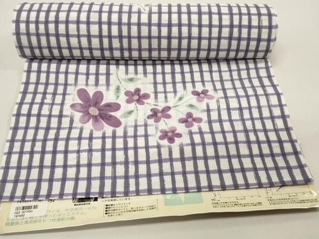 平和屋着物∴夏物 世界的ファッションデザイナー 山本寛斎 kansaiブランド 浴衣 反物 着尺 紅梅織 格子花文 洗える着物 未使用 DAAW7367zzz