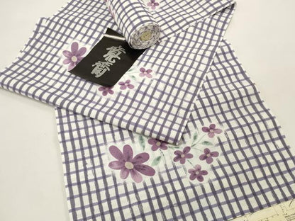 平和屋着物∴夏物 世界的ファッションデザイナー 山本寛斎 kansaiブランド 浴衣 反物 着尺 紅梅織 格子花文 洗える着物 未使用 DAAW7367zzz