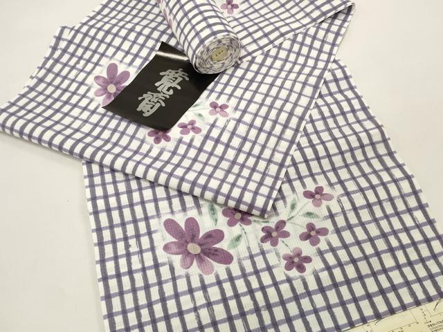 平和屋着物∴夏物 世界的ファッションデザイナー 山本寛斎 kansaiブランド 浴衣 反物 着尺 紅梅織 格子花文 洗える着物 未使用 DAAW7367zzz