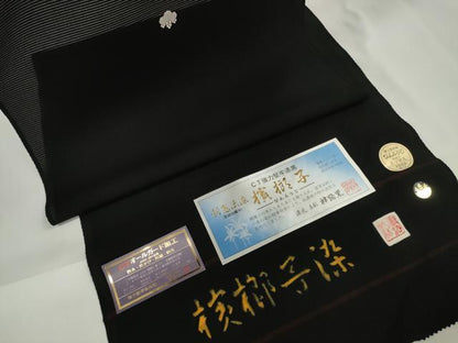 平和屋着物＊夏物 黒紋付 黒反物 着尺 絽 檳榔子染 神路黒 逸品 未使用 DAAW7441zzz