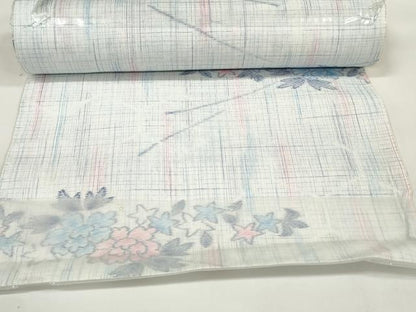 平和屋着物∴夏物 小紋・浴衣兼用 反物 着尺 草花文 綿 逸品 未使用 DAAW7445zzz