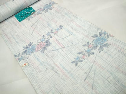 平和屋着物∴夏物 小紋・浴衣兼用 反物 着尺 草花文 綿 逸品 未使用 DAAW7445zzz