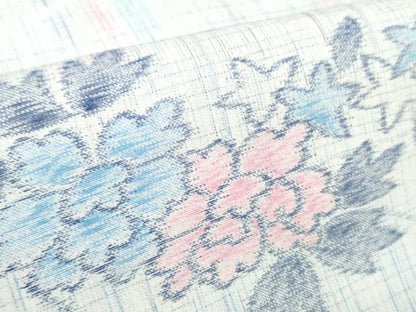 平和屋着物∴夏物 小紋・浴衣兼用 反物 着尺 草花文 綿 逸品 未使用 DAAW7445zzz