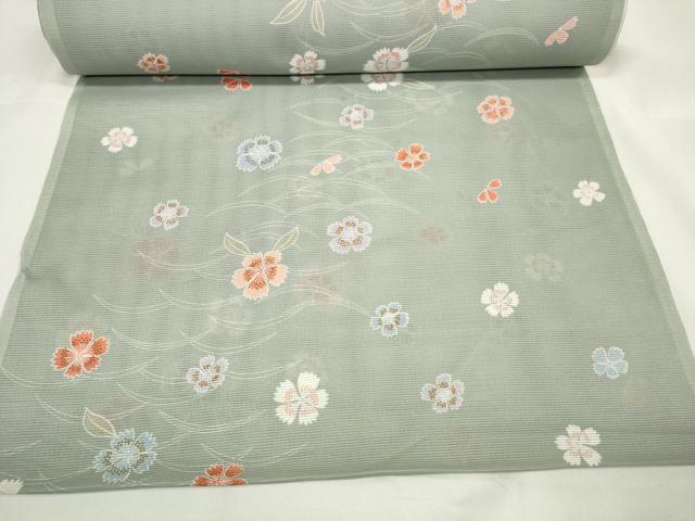 平和屋着物＊夏物　小紋　反物　着尺　絽　芝花文　撫子　洗える着物　未使用　DAAW7451zzz