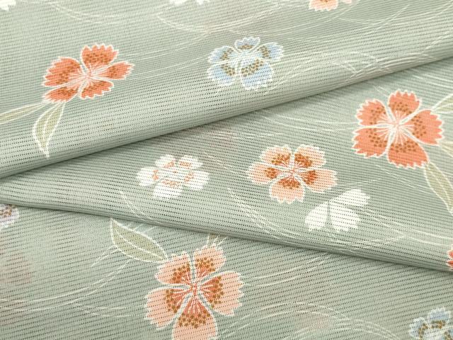 平和屋着物＊夏物　小紋　反物　着尺　絽　芝花文　撫子　洗える着物　未使用　DAAW7451zzz