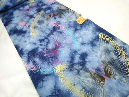 平和屋着物∴夏物 浴衣 反物 着尺 四季の花木染 舞蝶文 綿 逸品 未使用 DAAW7491zzz