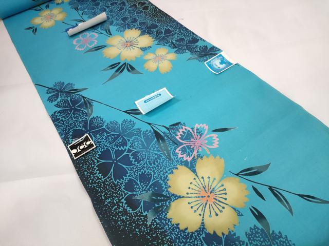 平和屋着物＊夏物　浴衣　反物　着尺　枝花文　撫子　コーマー糸　綿　逸品　未使用　DAAW7492zzz