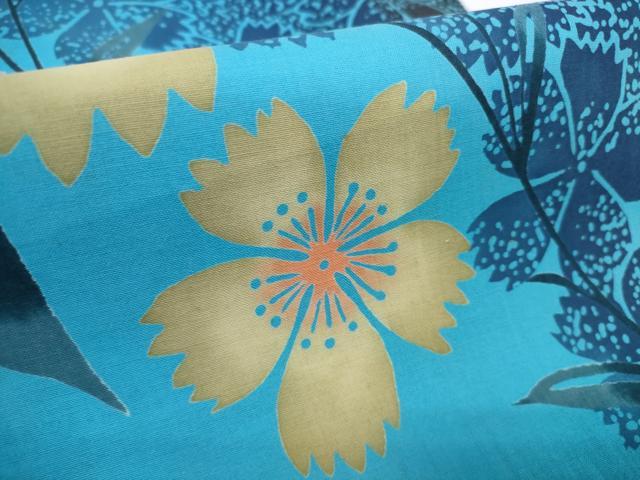 平和屋着物＊夏物　浴衣　反物　着尺　枝花文　撫子　コーマー糸　綿　逸品　未使用　DAAW7492zzz