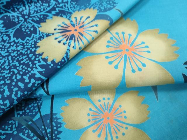 平和屋着物＊夏物　浴衣　反物　着尺　枝花文　撫子　コーマー糸　綿　逸品　未使用　DAAW7492zzz