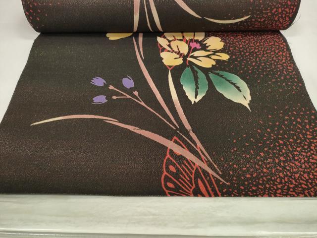 平和屋着物∴夏物 浴衣 反物 着尺 草花に蝶 ラメ糸 未使用 DAAW7494zzz