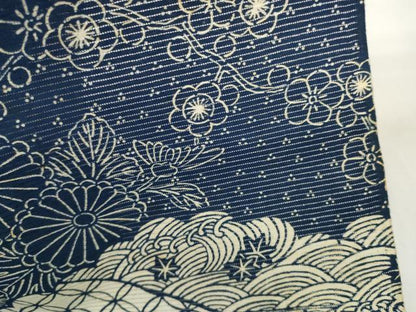 平和屋着物＊夏物　浴衣　反物　着尺　綿絽　長板藍染　雲取り吉祥花文　証紙付き　綿　逸品　未使用　DAAW7540zzz