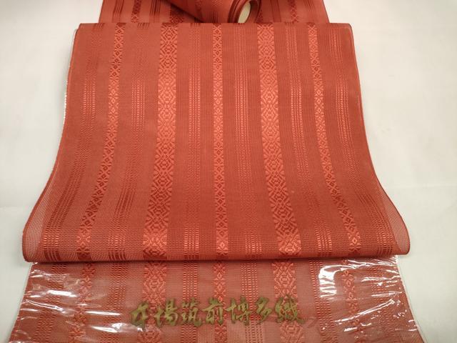 平和屋着物＊夏物 本場筑前博多織 名古屋帯 帯反物 紗献上 紅海老茶色 証紙付き 逸品 未使用 DAAW7623zzz
