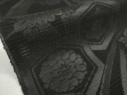 平和屋着物＊夏物 西陣 石黒織物謹製 名古屋帯 帯反物 都絽 黒共帯 草木染 亀甲花文 証紙付き 逸品 未使用 DAAW7747zzz