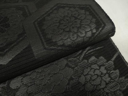 平和屋着物＊夏物 西陣 石黒織物謹製 名古屋帯 帯反物 都絽 黒共帯 草木染 亀甲花文 証紙付き 逸品 未使用 DAAW7747zzz