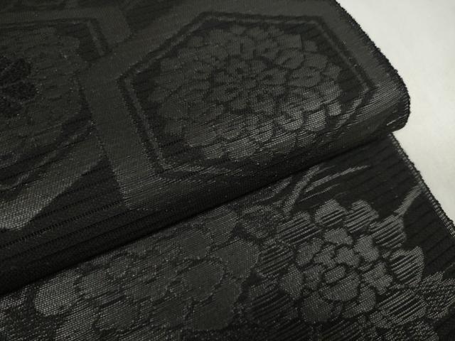平和屋着物＊夏物 西陣 石黒織物謹製 名古屋帯 帯反物 都絽 黒共帯 草木染 亀甲花文 証紙付き 逸品 未使用 DAAW7747zzz