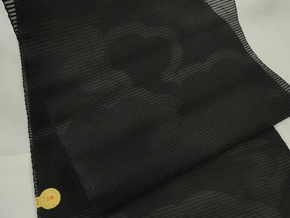 平和屋着物＊夏物 西陣 名古屋帯 帯反物 黒共帯 雲重ね文 証紙付き 逸品 未使用 DAAW7748zzz