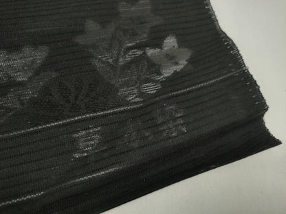 平和屋着物＊夏物 西陣 石黒織物謹製 名古屋帯 帯反物 都絽 黒共帯 草木染 霞源氏車花文 証紙付き 逸品 未使用 DAAW7749zzz