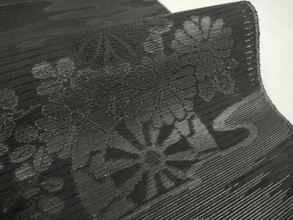 平和屋着物＊夏物 西陣 石黒織物謹製 名古屋帯 帯反物 都絽 黒共帯 草木染 霞源氏車花文 証紙付き 逸品 未使用 DAAW7749zzz