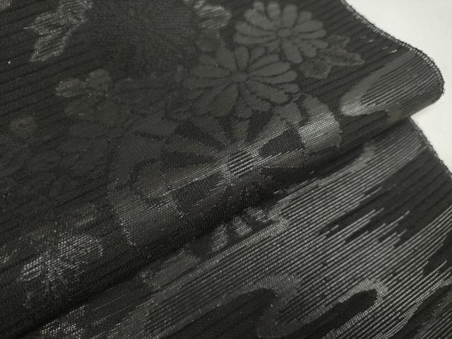平和屋着物＊夏物 西陣 石黒織物謹製 名古屋帯 帯反物 都絽 黒共帯 草木染 霞源氏車花文 証紙付き 逸品 未使用 DAAW7749zzz