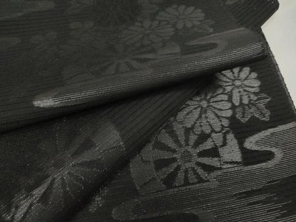 平和屋着物＊夏物 西陣 石黒織物謹製 名古屋帯 帯反物 都絽 黒共帯 草木染 霞源氏車花文 証紙付き 逸品 未使用 DAAW7749zzz