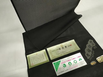 平和屋着物＊夏物 黒紋付 黒反物 着尺 絽 深泥黒 丹後ちりめん 逸品 未使用 DAAW7753zzz