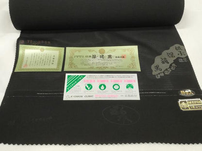 平和屋着物＊夏物　黒紋付　黒反物　着尺　絽　五泉　深泥黒　逸品　未使用　DAAW7815zzz