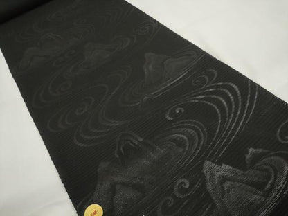 平和屋着物＊夏物　西陣　石黒織物謹製　名古屋帯　帯反物　黒共帯　みやこ路　草木染　流水　石庭　証紙付き　逸品　未使用　DAAW7816zzz