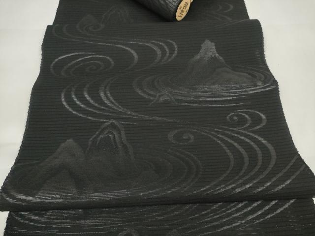 平和屋着物＊夏物　西陣　石黒織物謹製　名古屋帯　帯反物　黒共帯　みやこ路　草木染　流水　石庭　証紙付き　逸品　未使用　DAAW7816zzz