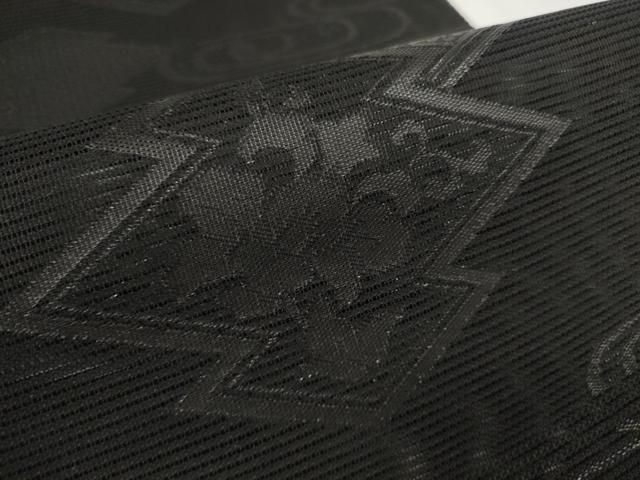 平和屋着物＊夏物 名古屋帯 帯反物 黒共帯 絽 五倍子染 松皮菱流水花文 健勝苑扱い 逸品 未使用 DAAW7825zzz