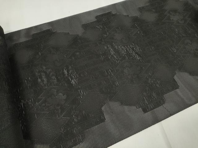 平和屋着物＊夏物 名古屋帯 帯反物 黒共帯 絽 五倍子染 松皮菱流水花文 健勝苑扱い 逸品 未使用 DAAW7825zzz